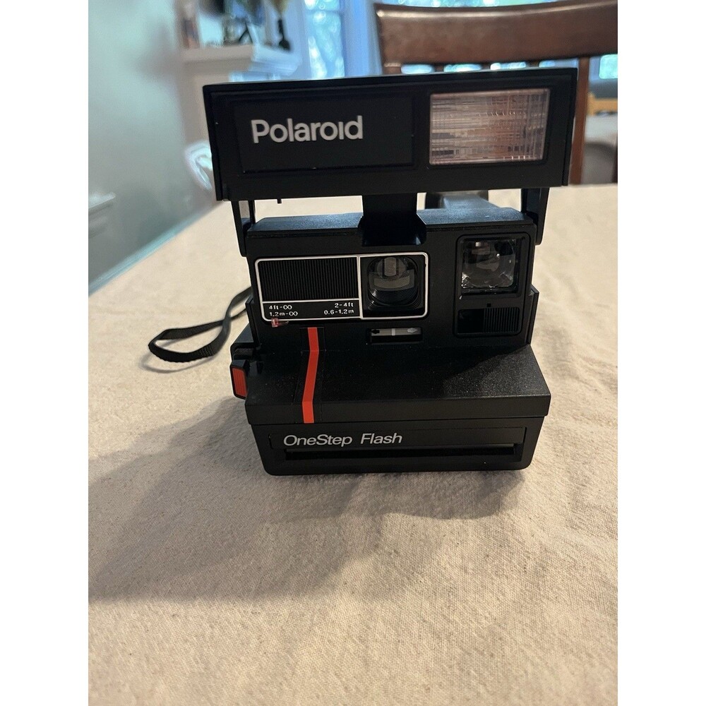 Vintage Polaroid One Step Flash Red Stripe Instant Film Camera w/ Strap